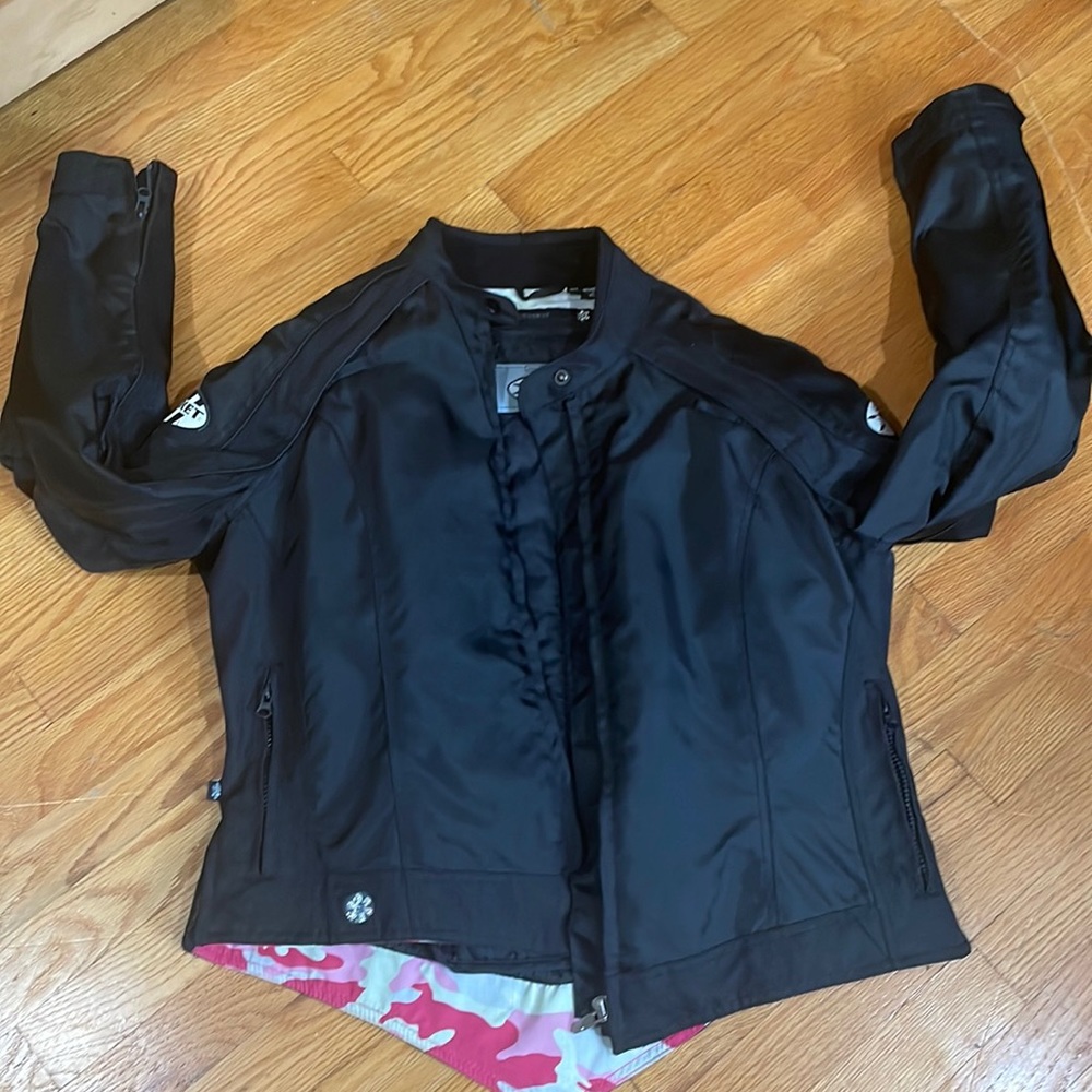 Joe Rocket Black Women's Motorcycle Jacket with Pink Camo Lining
